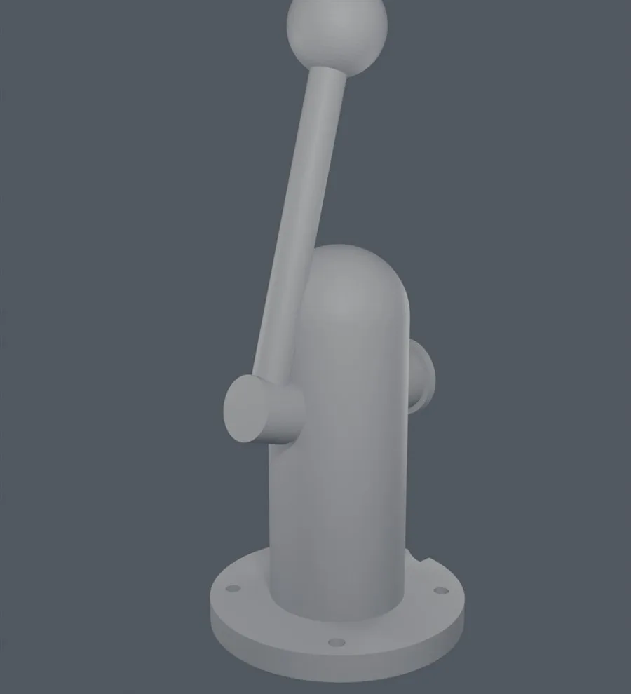 Ball lever and the pillar that houses the potentiometer - 3D assembly render