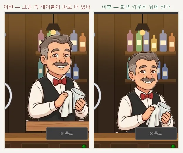 Bartender alignment fix - before and after