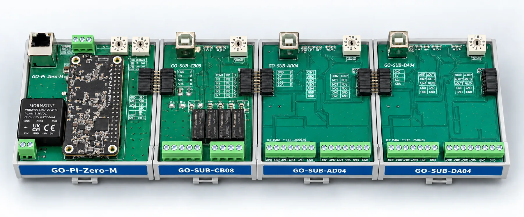 The same four modules without covers