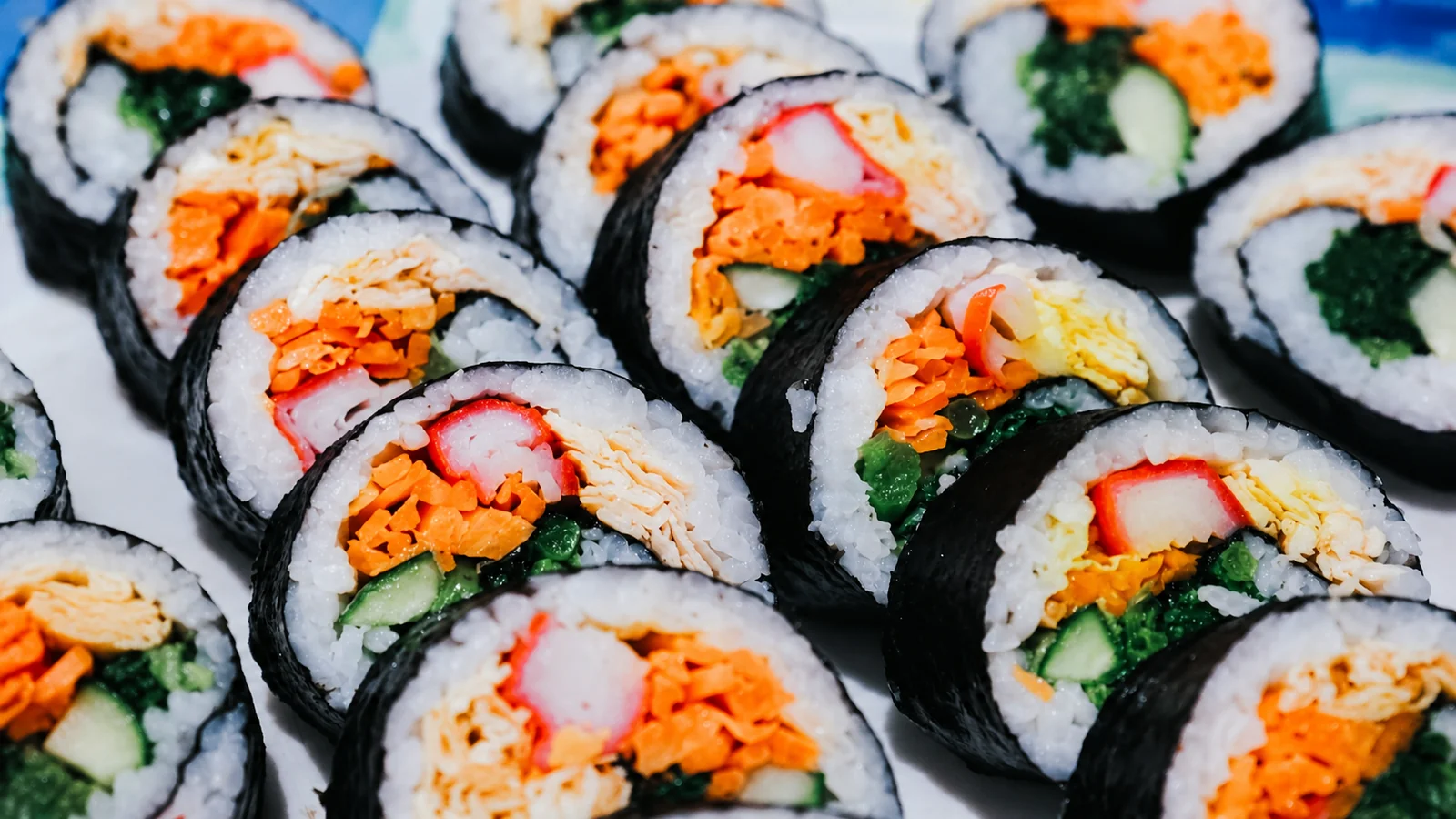 Sliced kimbap with colorful fillings