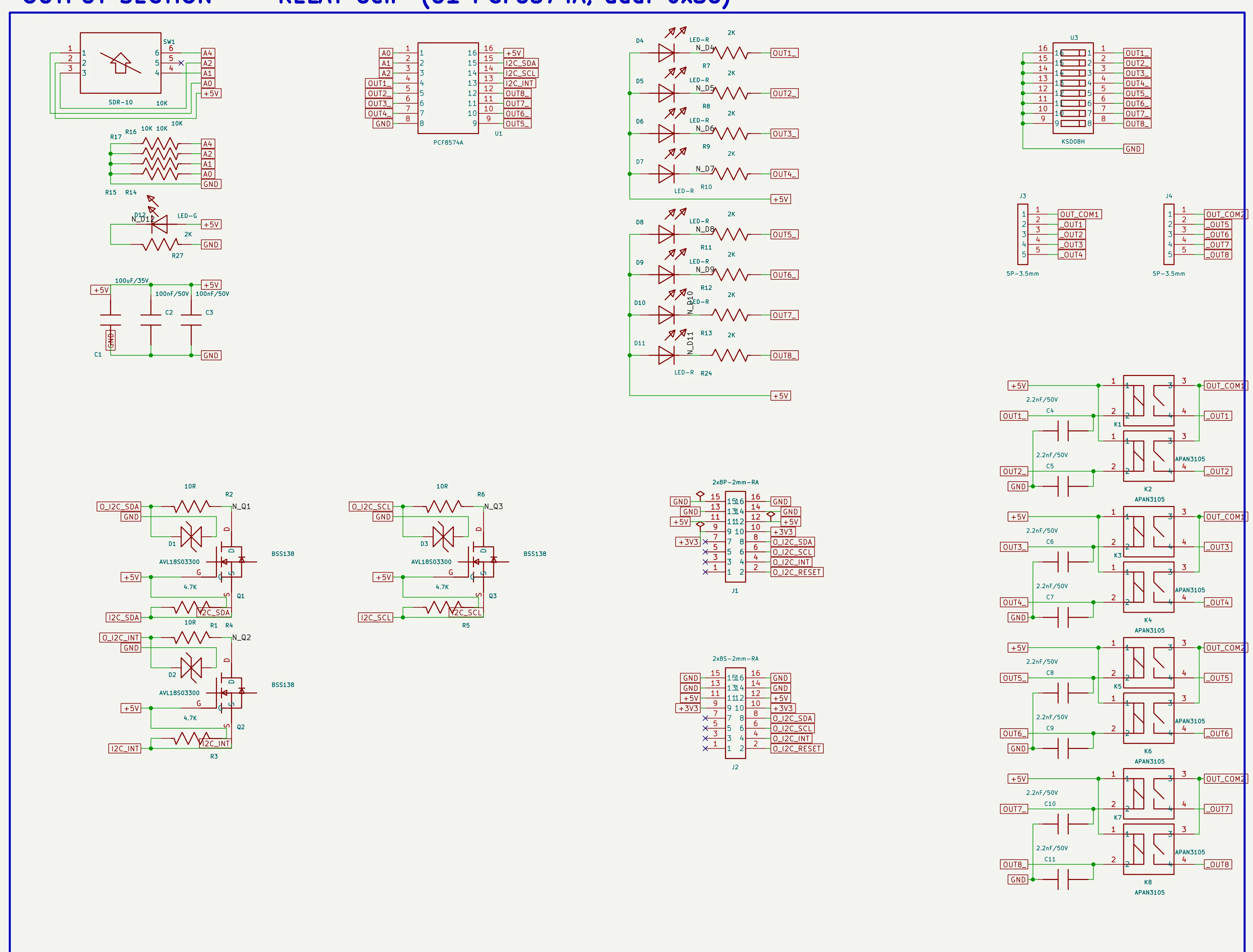 Output-side schematic drawn with the converted symbols, showing relays, optocouplers and resistors from the in-house library