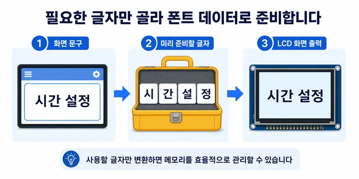 화면 문구를 먼저 정하고 필요한 글자만 비트맵 폰트로 만드는 방법