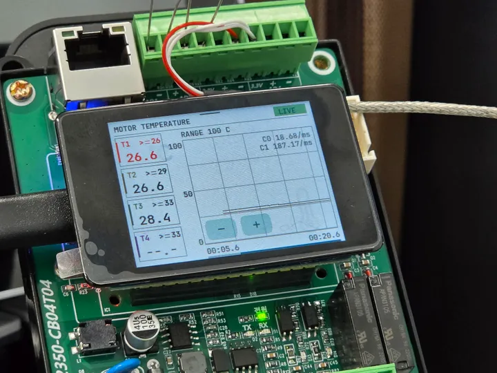 LCD dashboard with each sensor's current temperature and its change over time