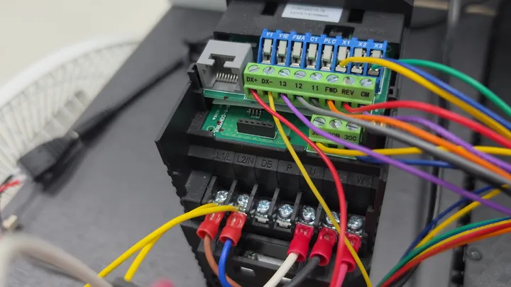 RS485 terminal wiring on the inverter in the horse-riding machine control system
