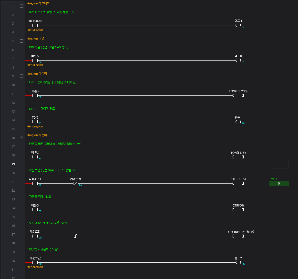 Live monitoring in the editor of the ladder running on the Raspberry Pi